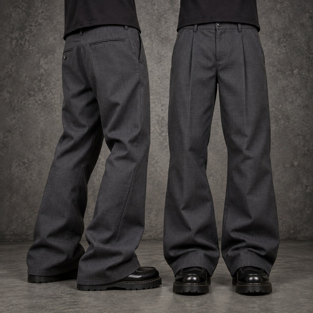 36x30 Grey Straight Wide Leg Pleated Dress Pants Y2K Grunge 2000s Vintage